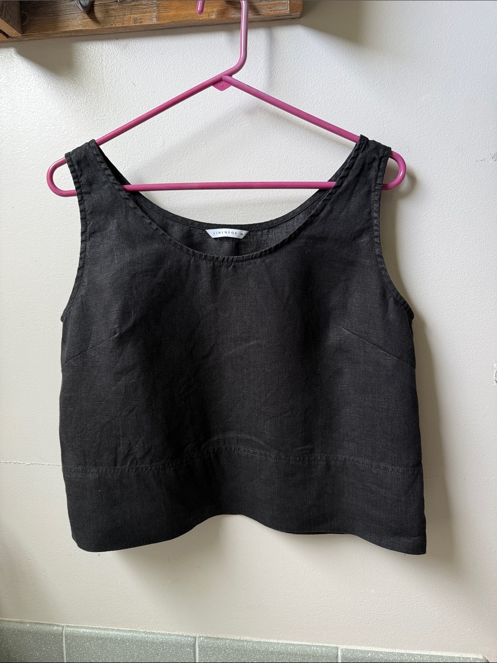 LinenFox Black Linen Cropped Tank Top - Size M